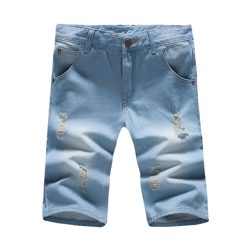 2017 New Summer Mens Denim Shorts Slim Regular Casual Knee Length Short Hole Jeans Shorts Men