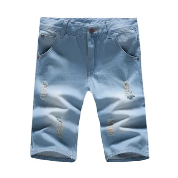 

2017 New Summer Mens Denim Shorts Slim Regular Casual Knee Length Short Hole Jeans Shorts Men Short Size 28-40