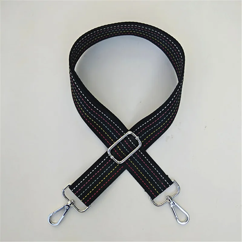 120cm Adjustable Women Bag Strap Trendy Stripe Design Lady Shoulder Straps Nylon Release Elastic Black Bag Belts Gold Buckle