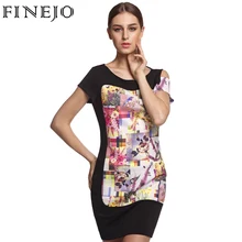 FINEJO 3D Print Flora 3XL Plus Size Women Dress Fashion Patchwork Pencil Dresses Sexy Summer Short Sleeve Off Shoulder Vestidos