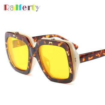 

Ralferty 2018 Trendy Oversized Sunglasses Women Men Flip Up Sunglass Yellow Big Square Frame Sun Glasses Female Oculos F97567