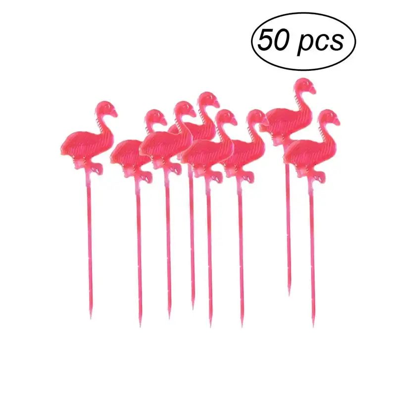 

50 Pieces Buffet Cupcake Fruit Fork Cake Dessert Salad Sticks Flamingo Food Picks Cocktail Toothpick Skewer Party Supplies