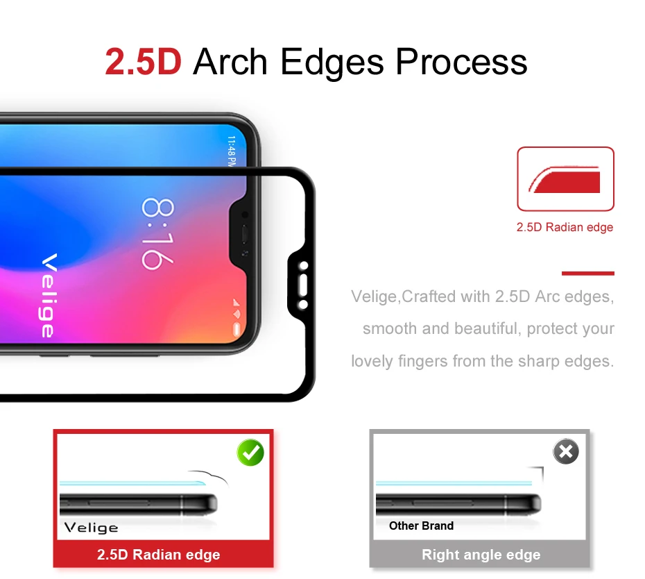 2 Pack Velige Screen Protector For Xiaomi Mi A2 Lite Xiomi MiA2 Lite Tempered Glass 2.5D Full Cover 9H Protective Glass Film (8)