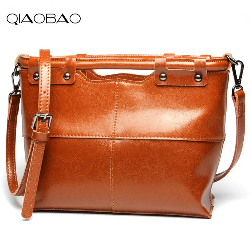 

QIAOBAO 100% Genuine Leather bag women Crossbody bag fashion leather handbags female shoulder bags tote bag