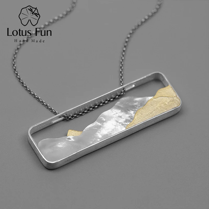 Lotus Fun Real 925 Sterling Silver Natural Sea Shell Handmade Fine Jewelry Multipeaked Mountain Design Pendant without Necklace