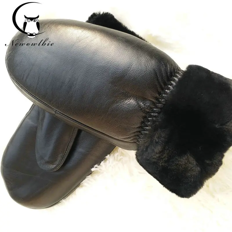 New ladies sheepskin gloves winter black sheepskin gloves mittens mittens plus velvet thickening sports gloves 
