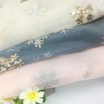 

1 Yard Star Snowflake Embroidered Lace Fabric Tulle Summer African Fabric For Girls Wedding Dress Sewing Net French Fabric Craft