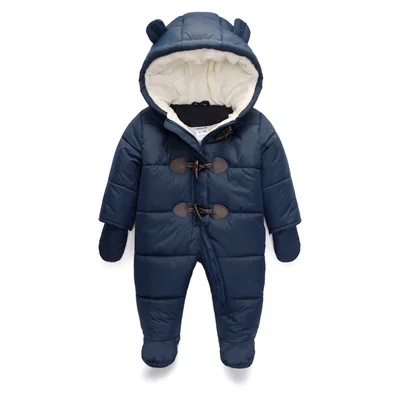 Детские зимние комбинезоны; хлопковый комбинезон с капюшоном для мальчиков и девочек; зимние теплые пальто; детская одежда; утепленные комбинезоны для новорожденных; Верхняя одежда для детей 0-24 месяцев - Цвет: Dark Blue