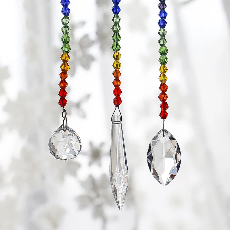 H&D Crystal Prism Rainbow Octogon Chakra Hanging Suncatcher - Window Sun Catcher Home Garden Decoration Accessories, Set of 3