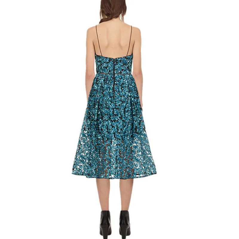 Женское вечернее платье SMTHMA, синее платье с блестками и V-образным вырезом, лето
