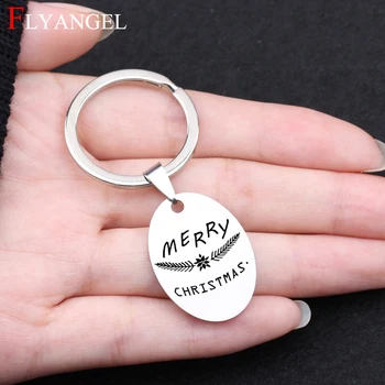 

Custom Engraved Merry Christmas Keychain Jewelry Stainless Steel Oval Keyring For Friends Women Christmas Present Gift Key Chain