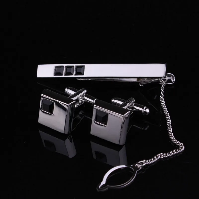 

Cuff links Necktie Clip for Tie Pin for Men's gift Black Crystal Tie Bars Cufflinks Tie Clip Set Gift Box Packing