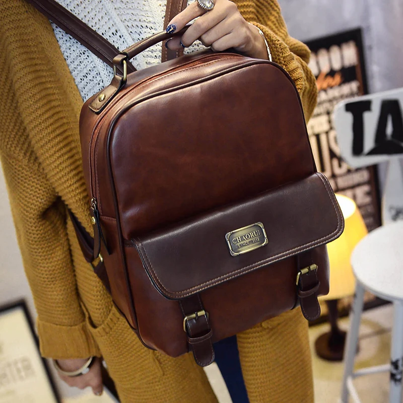 

Backpack female PU Leather Satchel 2020 Korean version of the New England college student bag lady wind bag
