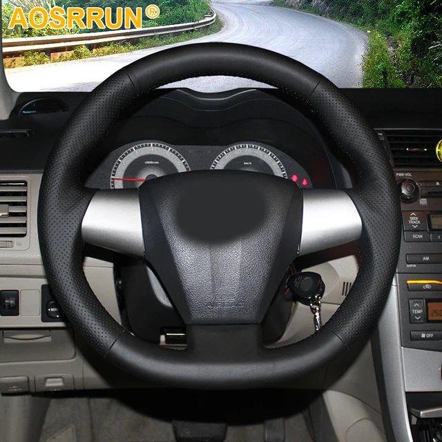 AOSRRUN غطاء عجلة القيادة ، جلد طبيعي ، لتويوتا كورولا 2011 RAV4 2012 ، تصميم السيارة-2