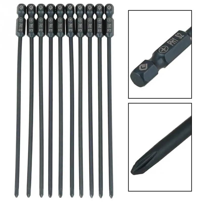 

10pcs 1/4inch Hex Shank 150mm Screwdriver Bits Set S2 Steel Cross Head PH1 Magnetic Electric Steel Screwdriver Bits Hand Tool