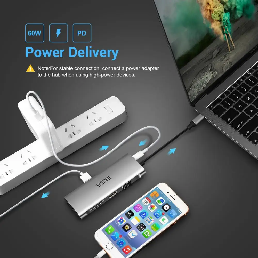 EKSA HUB USB C a USB 30 de 20 RJ45 VGA HDMI adaptador Dock para MacBook Pro Samsung Huawei USB-C ti