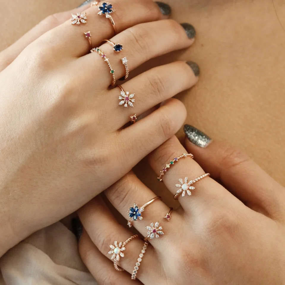 Bloom flower jewelry rings collection colorful dainty cute flowers ...