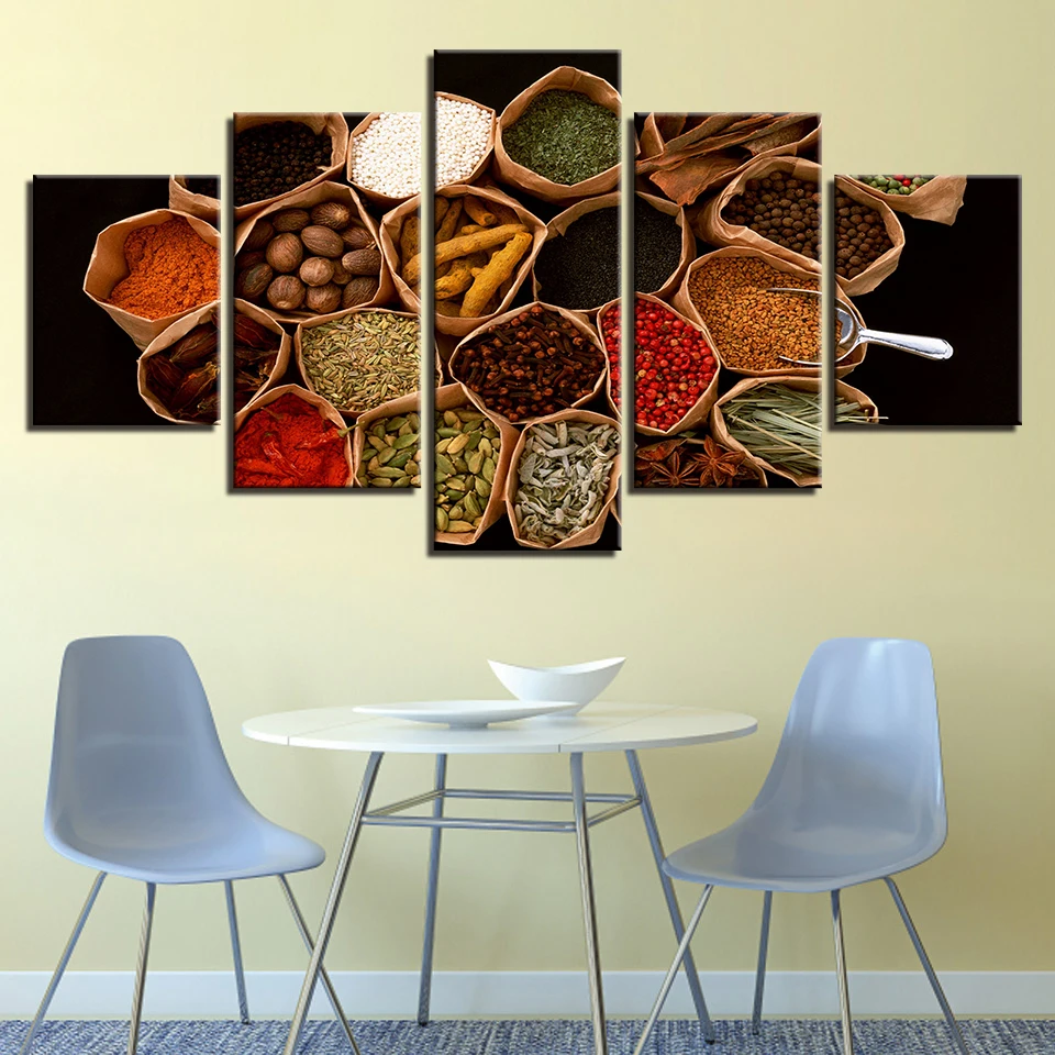 

Home Decor Framework 5 Pieces Sri Lankan Spices Pictures HD Prints Grains Food Poster Modular Kitchen Wall Art Canvas Paintings