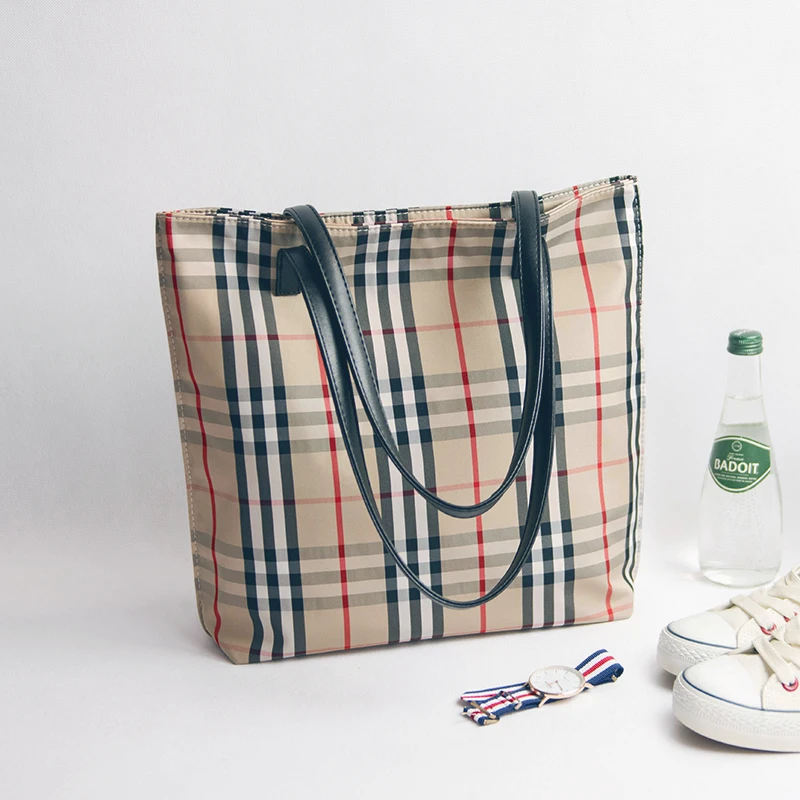 

2019 New Big Casual Tote Bag Woman Handbags Plaid Luxury Nylon Handbags Women Bags Designer Bags Famous Brand High Quality