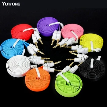 

1M 3FT Flat Noodle 3.5mm Stereo Auxiliary Cable Male to Male Flat Audio Music Aux Cord MIni 7 Colors 100pcs/lot