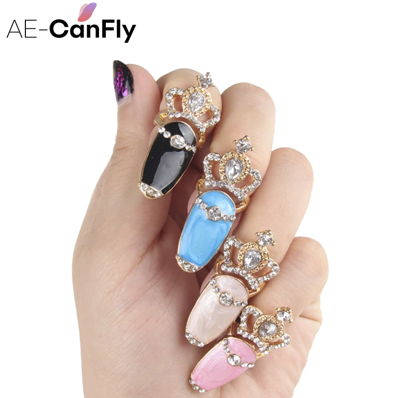 AE CANFLY 4 шт Эмалированные кольца для пальцев женщин Корона Стразы на концах набор