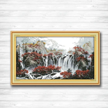 

Autumn mountain with fountains scenery dmc 14CT 11CT counted cross stitch Needlework Set Embroidery kits Home decor crafts