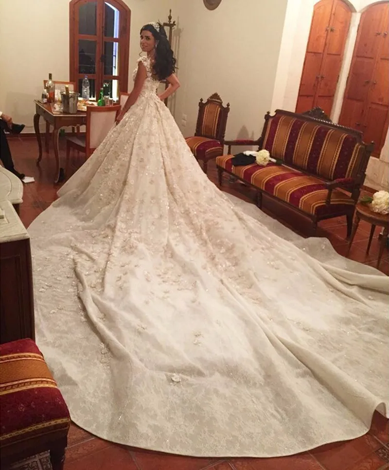 Robe de mariage роскошное бальное платье кружево Свадебные платья собор поезд бисером Vestido de noiva Плюс размеры цветок свадебные