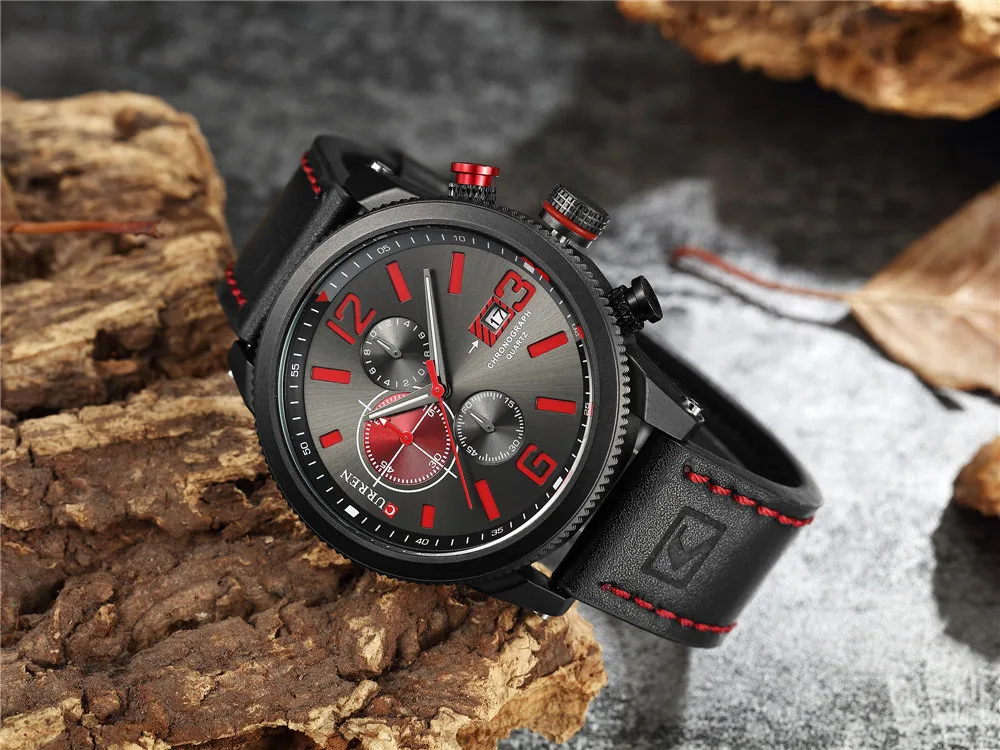 Brand New Fashion Quartz Men's Watch Chronograph Dial and Date Window Casual Business Wristwatch CURREN Leather Clock For Man