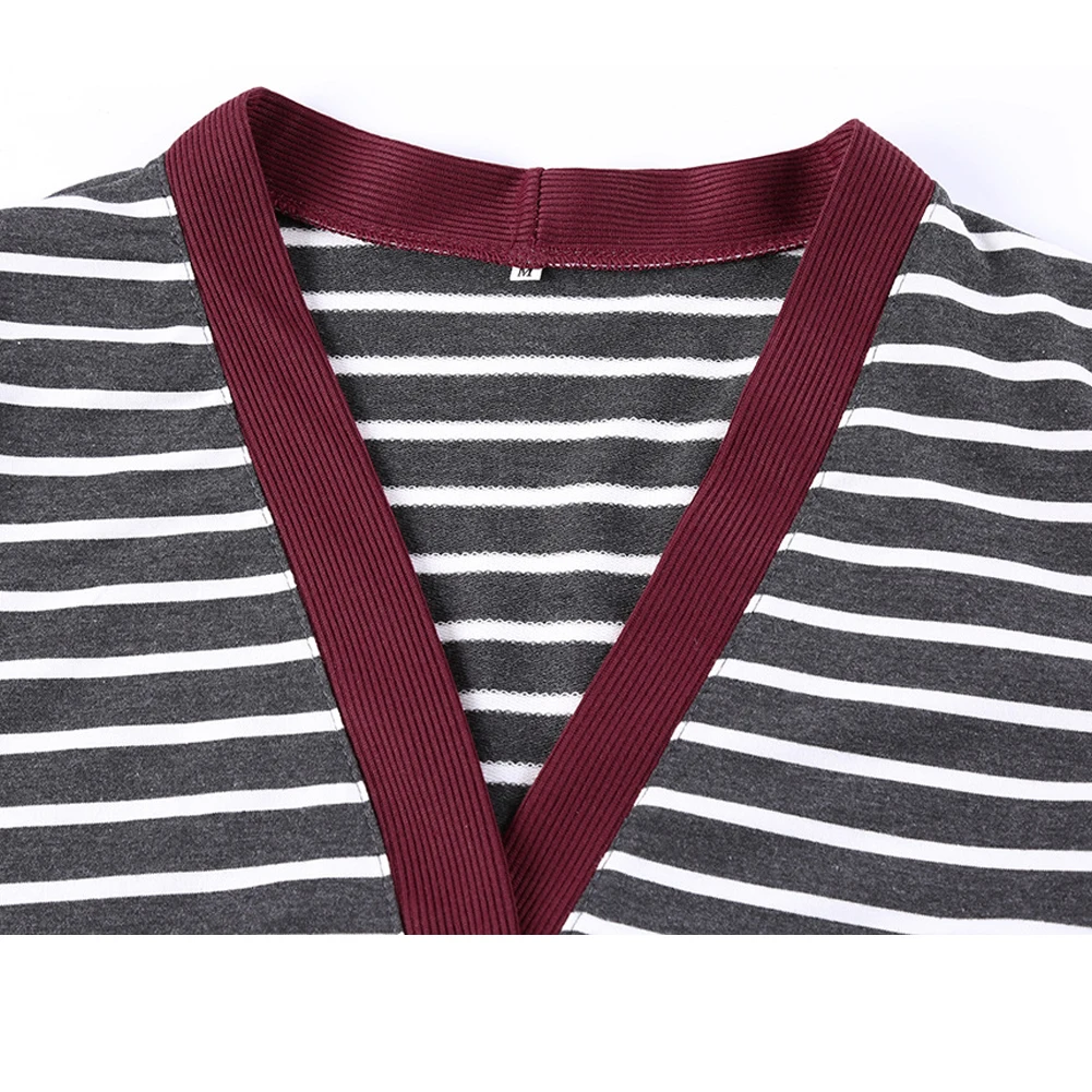 Для женщин Кардиган с длинным рукавом в полоску открытой передней вязать Кнопка вниз свитер облегающий кардиган S-XL