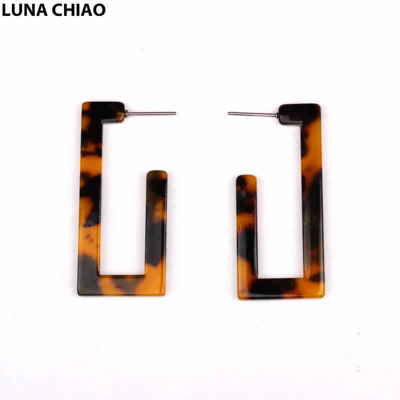 

2018 New Trend Jewelry Simple Design Geometric Rectangle Tortoise Shell Resin Acrylic Earrings for Women