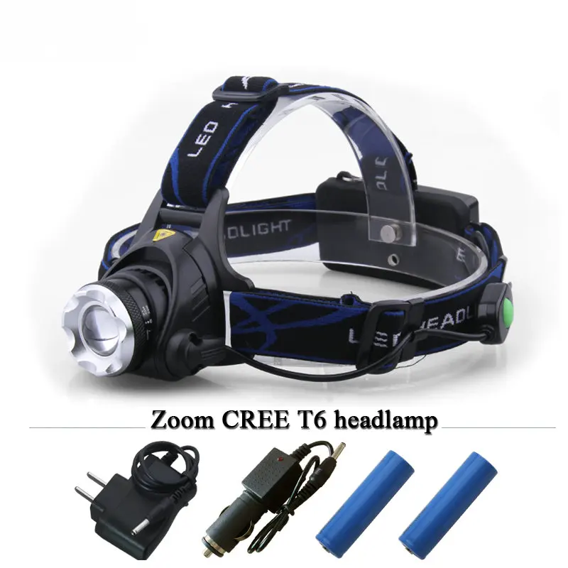 

2000 lumens lantern CREE XML T6 headlight linterna cabeza led LED headlamp 2 x 18650 Battery Charger Car Charger HT408