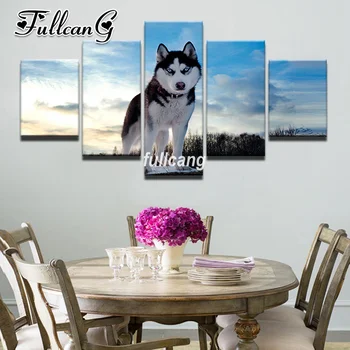 

FULLCANG Diy 5PCS Full Square Diamond Embroidery Animal Lonely Wolf Diamond Painting Cross Stitch 5D Mosaic Kits D937