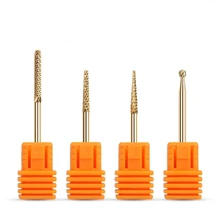 Drill Steel Golden Carbide Coating Nail Drill Bits Barrel 3/32″ Burr Milling Cutters For Manicure Electric Nail Dill Nail Files