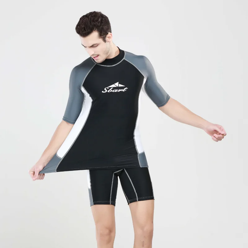 

SBART Short Sleeve Rash Guard Swimwear Surf Shirt And Shorts Scuba Diving Suit Men Rashguard Swim Shirts Lycra Top Rashgard XXL