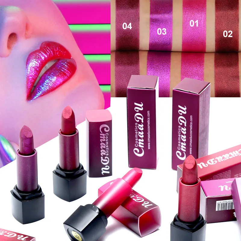 

Cmaadu Glitter Lipstick Metallic Waterproof Long Lasting Shiny Temperature Change Color Red Shimmer Lipstick Lips Batom