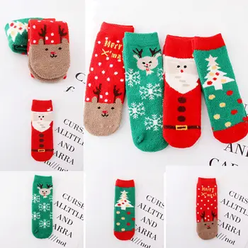 

Fashon Women Sock 2019 Winter Warm Soft Coral Fleece Hosiery Casual Gift Christmas Cartoon Santa Reindeer Socks
