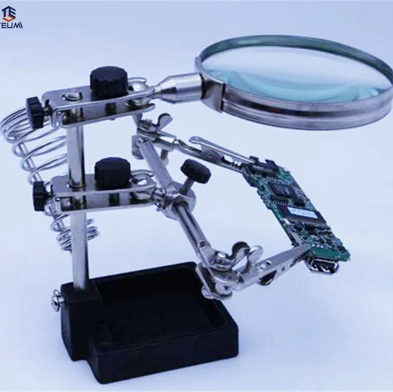 Cena Lupa trzecia ręka lupa, wielofunkcyjna pomocna naprawa lupa klip 4X uchwyt do lutownicy stół Vergrootglas