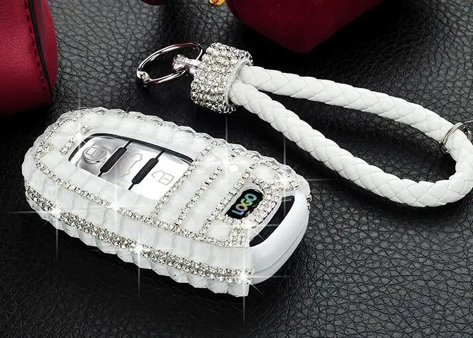 Роскошные bling диаманта ключа автомобиля чехол/ключевых оболочка для Audi A4L A6L A8L Q5 A7 A5 аксессуары - Название цвета: Белый