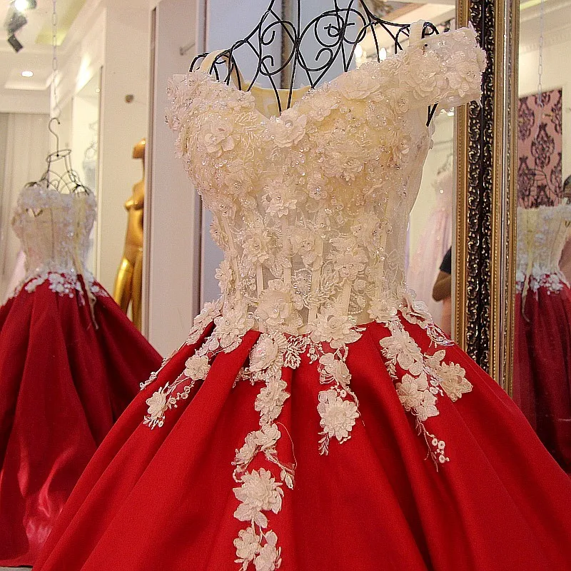 CloverBridal/красное бальное платье с открытыми плечами, стразы, цветы 50 см, поезд,, для девочек 15 лет, день рождения
