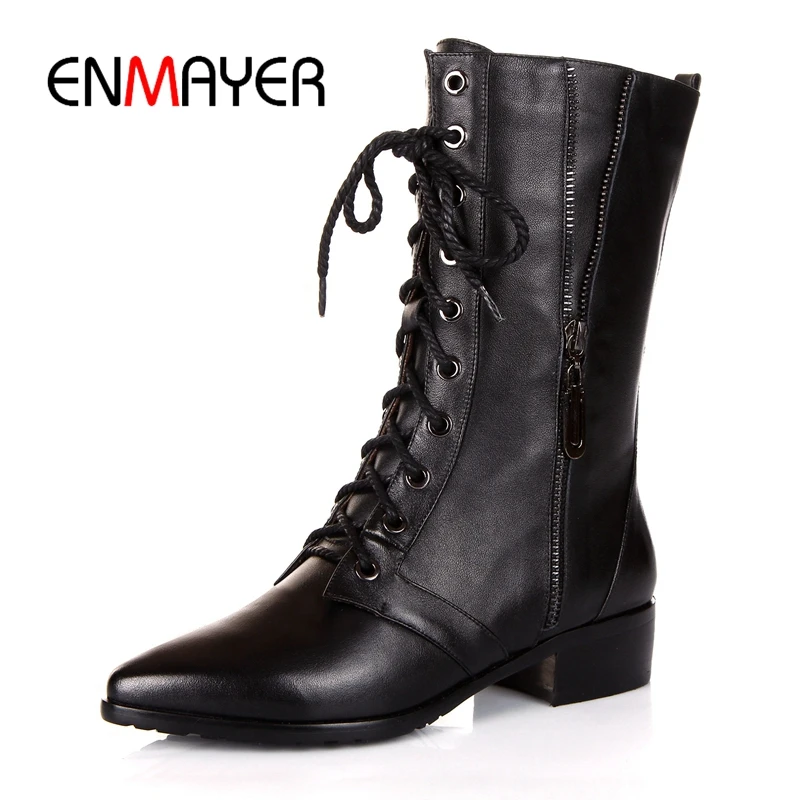 

ENMAYER Women Ankle boots boots Size 34-39 Causal pointed Toe square heels Women Shoes Black Lace up Narrow band ZYL889