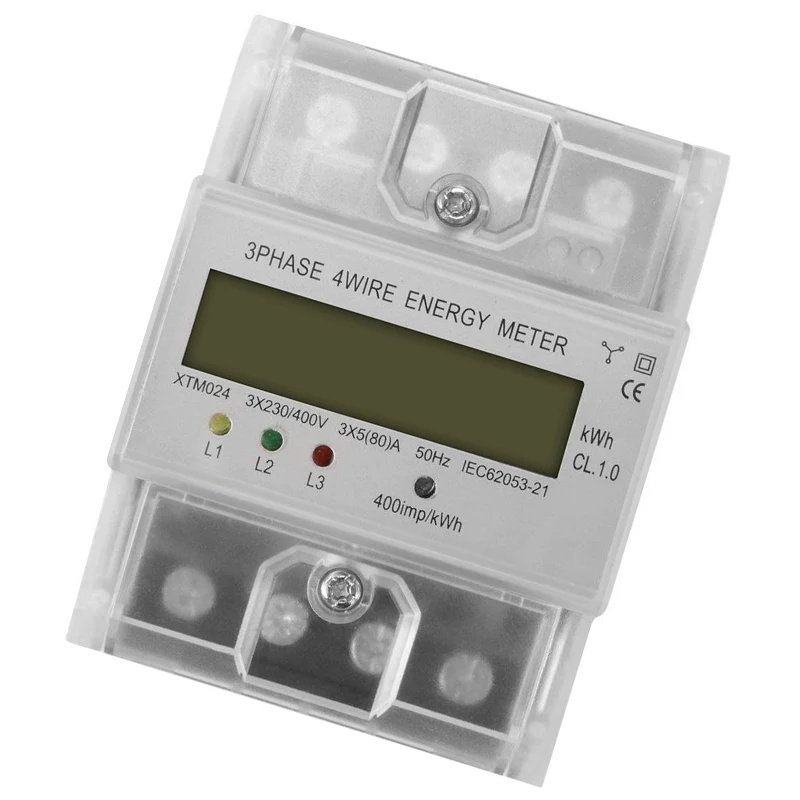Цифровой ЖК дисплей 50Hz 5(80) 3X230V/400V счетчика энергии 3 фазный 4 провод Din Rail