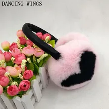 Женские наушники из натурального меха кролика Рекс, наушники с сердечком, милые теплые зимние наушники с натуральным мехом, плюшевые наушники