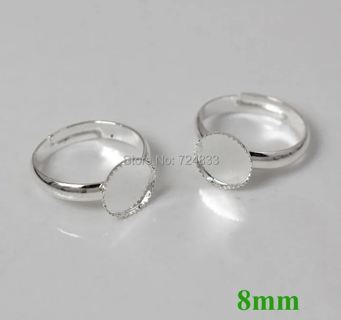 

Blank Bezel Kids Ring bases w/ 8mm Inner Round pads tray Cabochon Children Girls Adjustable Ring Settings Findings Silver tone