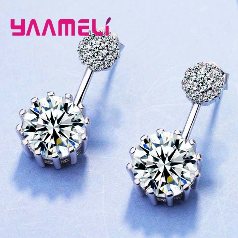 

925 Sterling Silver Stud Earrings White Crystal Cubic Zirconia Flower Stylized Valentine's Day Surprise Gift