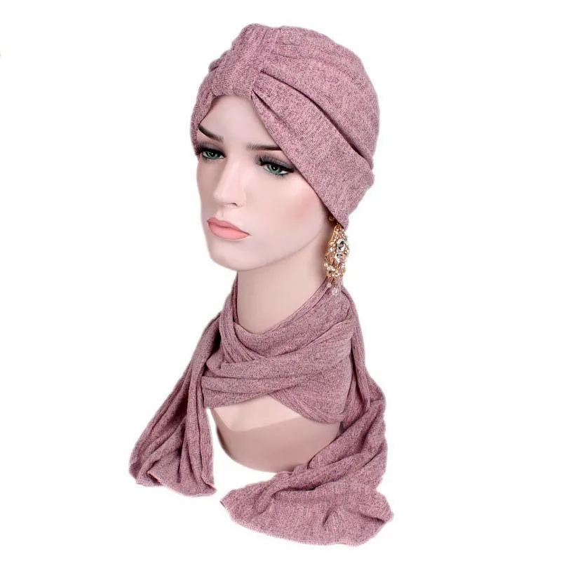 Модный Тюрбан Хиджаб предварительно завязанная бандана шапка после химиотерапии головной платок крышка для волос колпак для сна Экстра длинный тюрбан мусульманский хиджаб