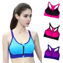 VEAMORS Women Fitness Yoga Sports Bra For Running Gym Padded Wirefree Shakeproof Underwear Push Up Seamless Front Zipper Top Bra