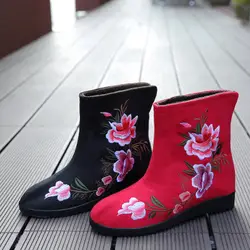 2018 зима Новый Ретро в этническом стиле старого Пекина обувь с вышивкой два хлопка вышивка сапоги короткие сапоги плюс бархатные теплые