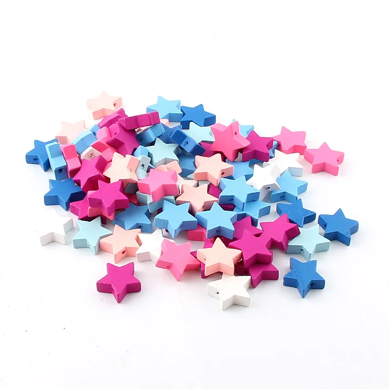 

Handmade Multicolor Optional Wooden Beads 40pcs 20x19mm Star Shape Wood Beads for Jewelry Making Pacifier Clip DIY Rattle