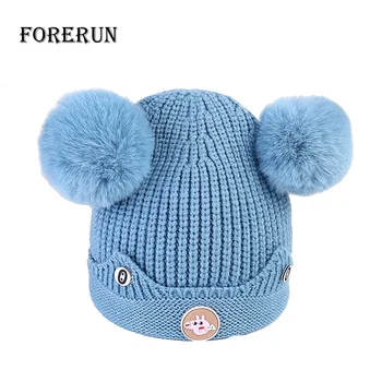 

Kid Cartoon Cap Boys Girl Children's Winter Pom Pom Hat Cute Knitted Baby Beanie Hats Gorros Para Bebe