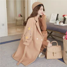 Женское элегантное пальто с цветочной вышивкой, рукав три четверти, пояс, осенняя куртка, пальто, Новое поступление, большой размер